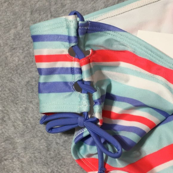 Art Class Girls Swimsuit XS 4/5 Bikini 2 Pieces Purple Orange Blue Stripes - Picture 6 of 11